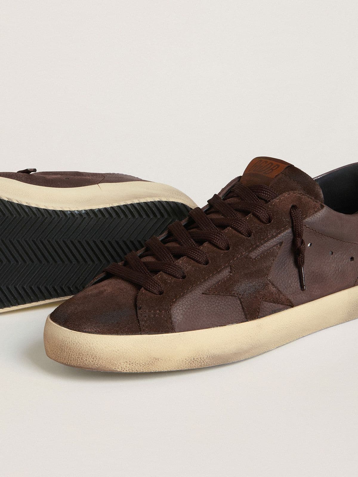 Men's Super-Star LTD in brown nubuck with suede star and purple leather heel tab