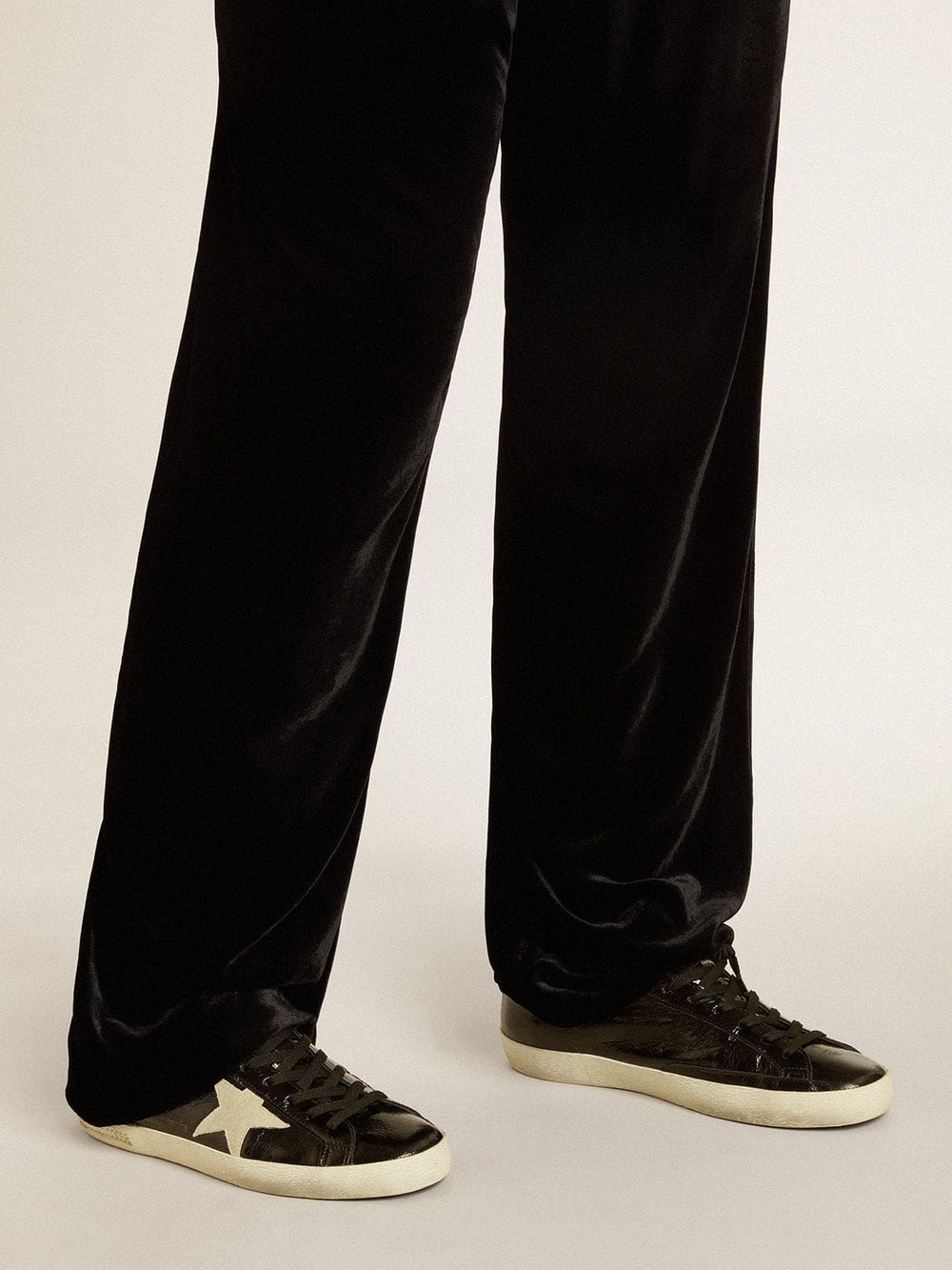 Men's Super-Star  in black patent leather with suede star and heel tab