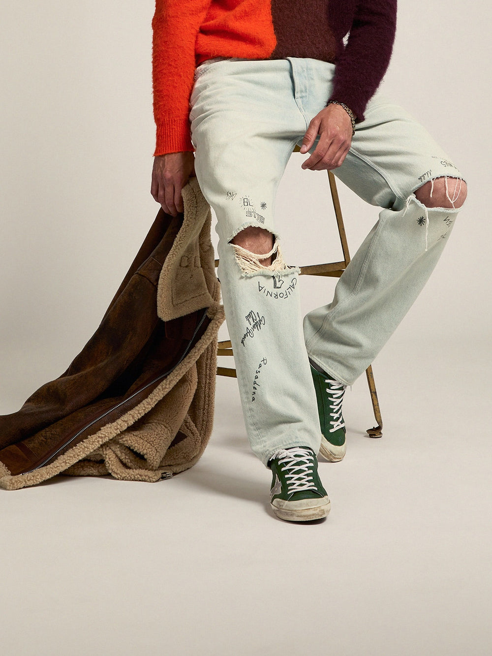 Men's Super-Star in green leather and multifoxing