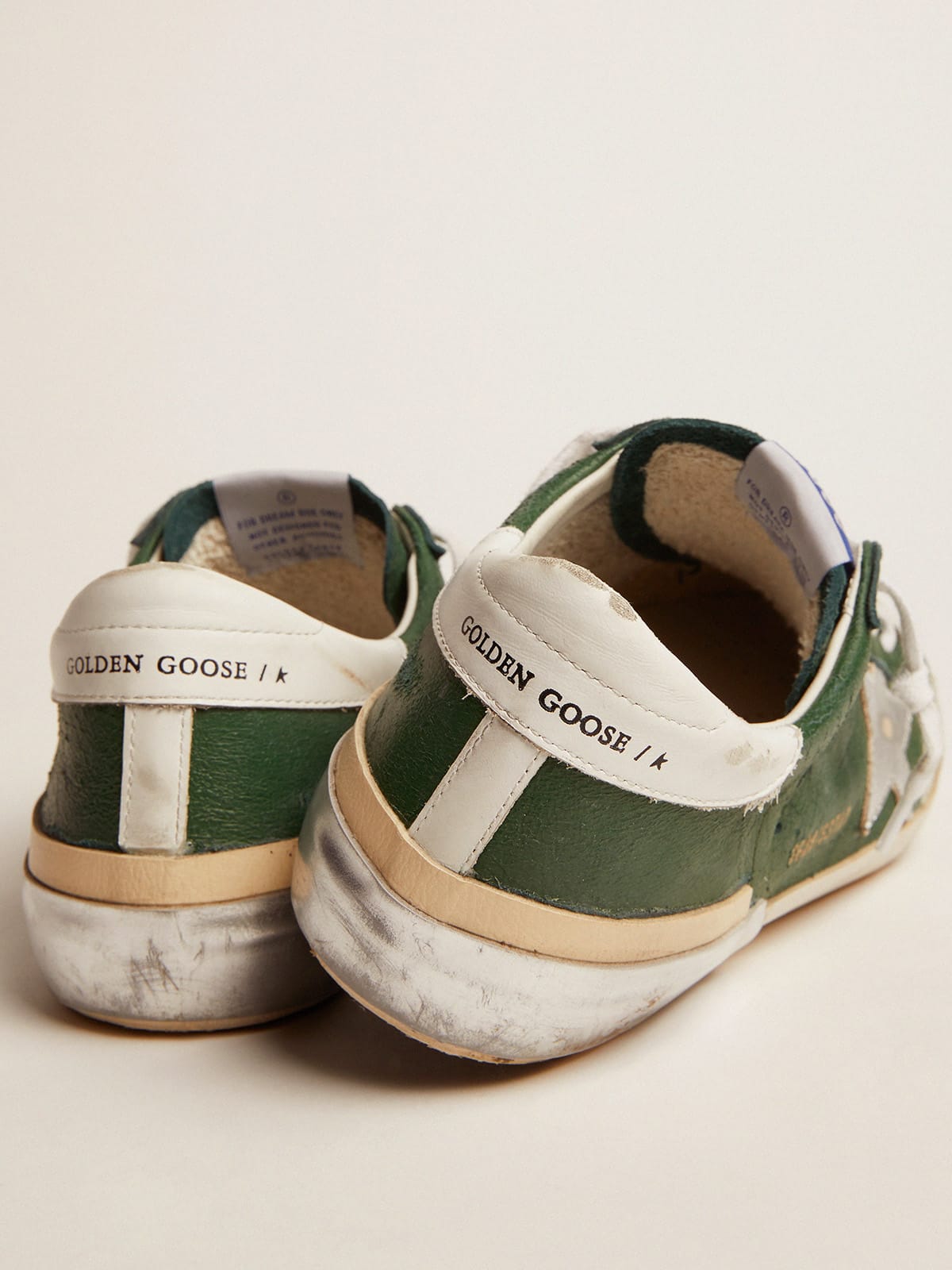 Men's Super-Star in green leather and multifoxing