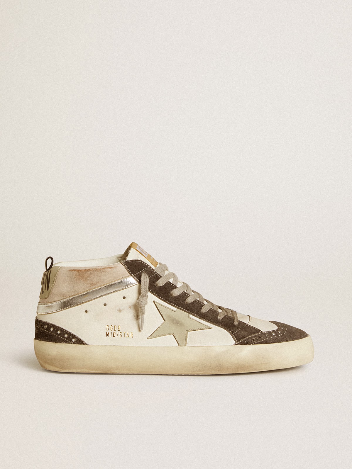 Mid Star with gray leather star and metallic silver leather flash