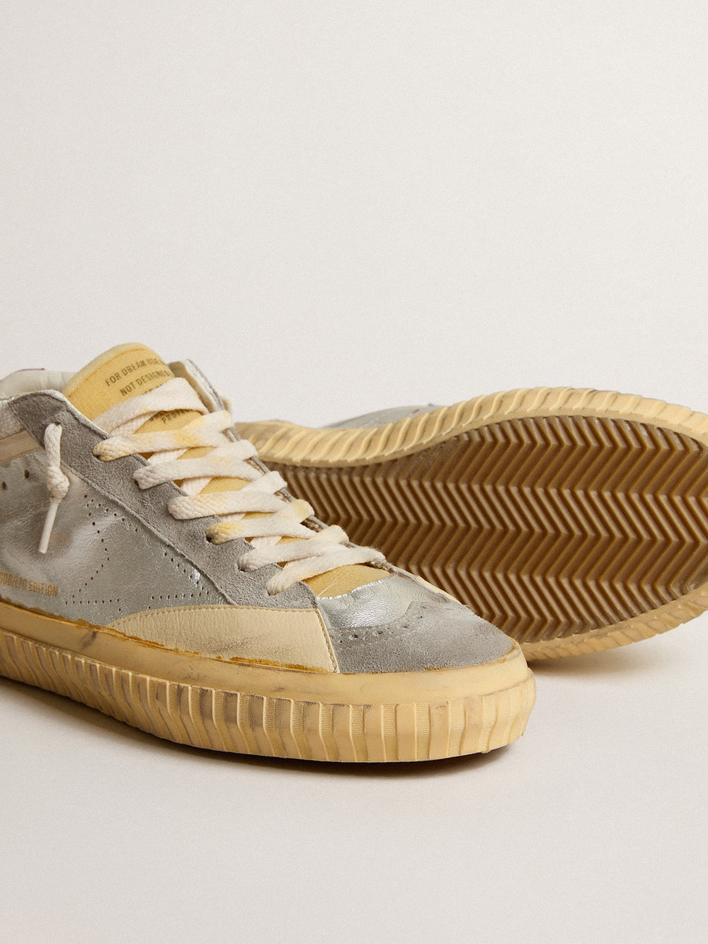 Mid Star LAB in silver metallic leather and mesh with perforated star