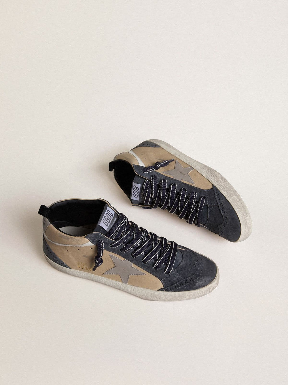 Men's Mid Star in beige and blue suede with gray nappa leather star and white leather flash