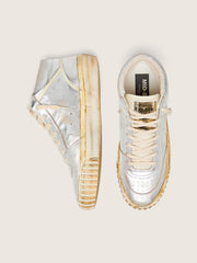 Men’s Mid Star in silver metallic leather with ivory star