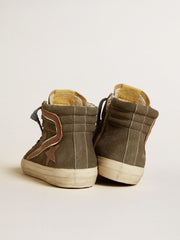 Men's Slide in gray suede with brown nubuck star and flash