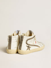 Men’s Slide LAB in white leather with star and flash in brown suede