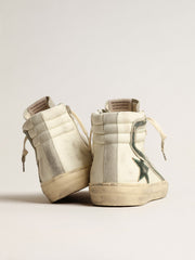 Slide in beige nappa with green laminated leather star and flash