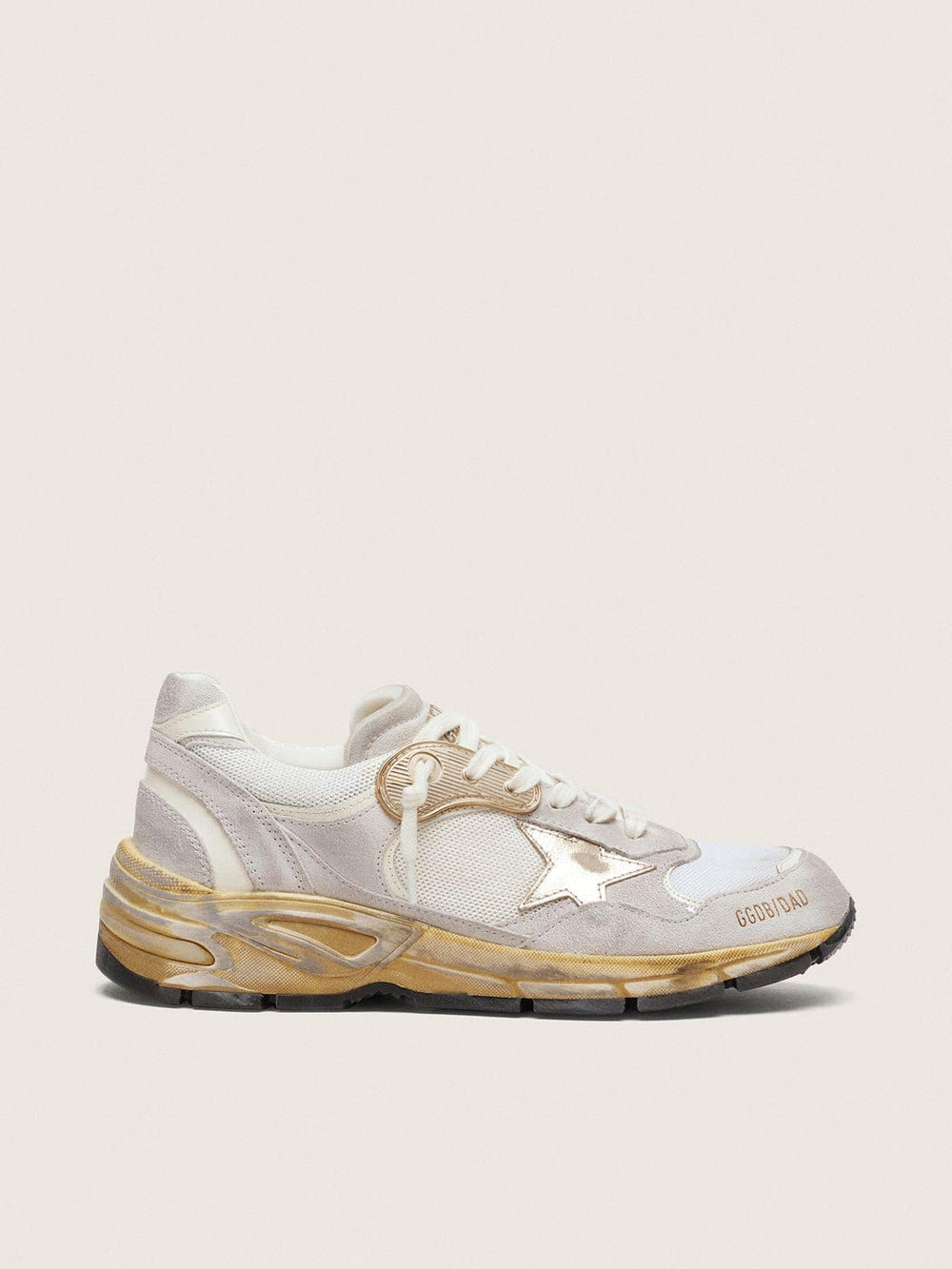 Men's Dad-Star in mesh and white suede with gold foiled leather star