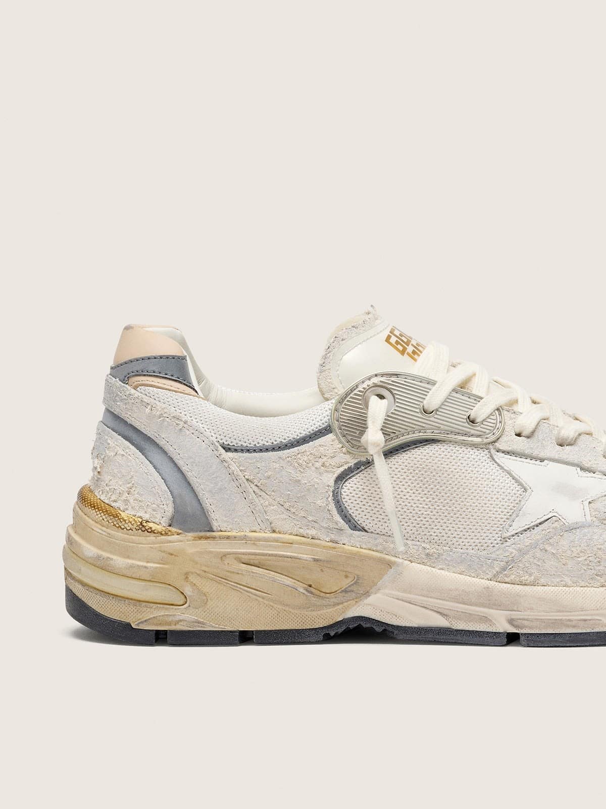Men's Dad-Star in suede and mesh with white leather star and beige leather heel tab