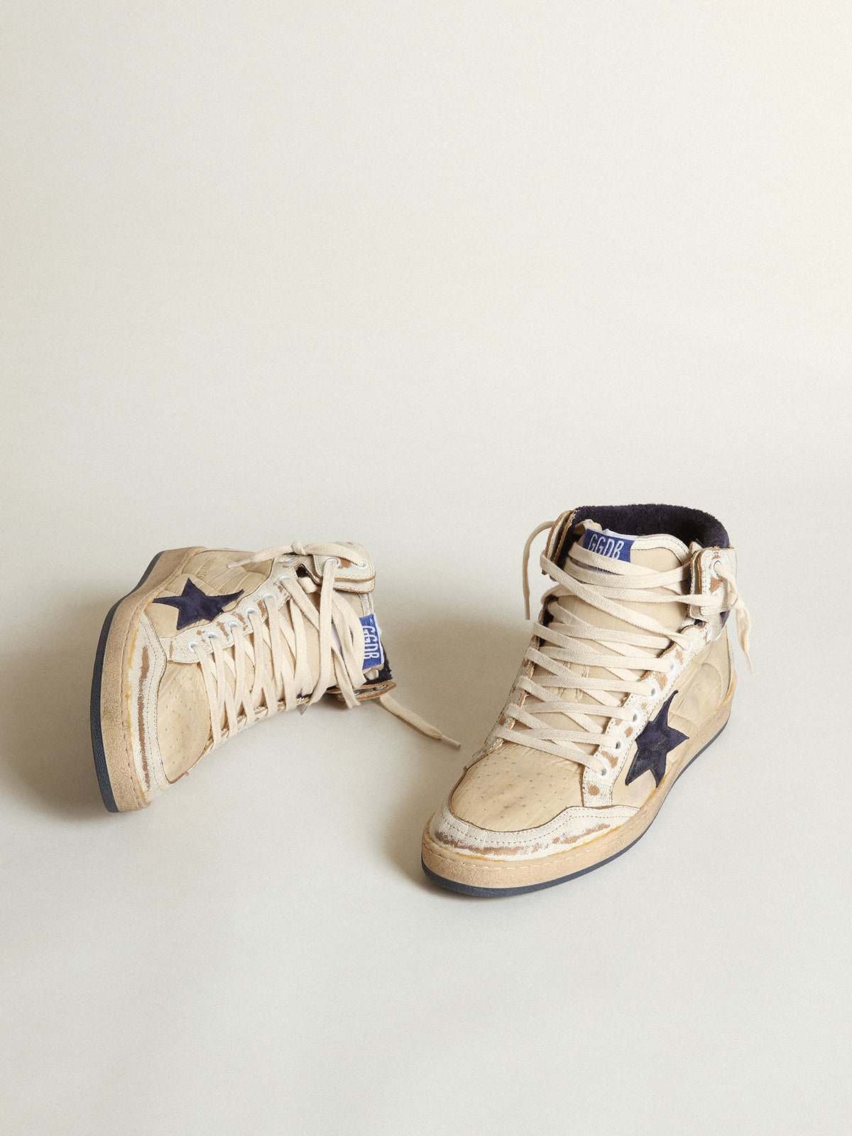 Men's Sky-Star in cream-colored nylon and leather with blue suede star