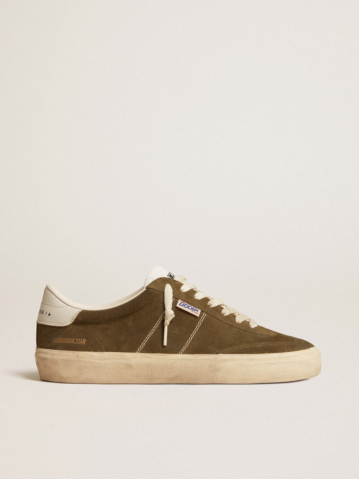 Men's Soul Star in green suede with white leather heel tab and tongue
