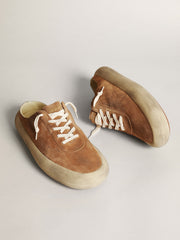 Men's Space-Star Sabots in tobacco suede with perforated star