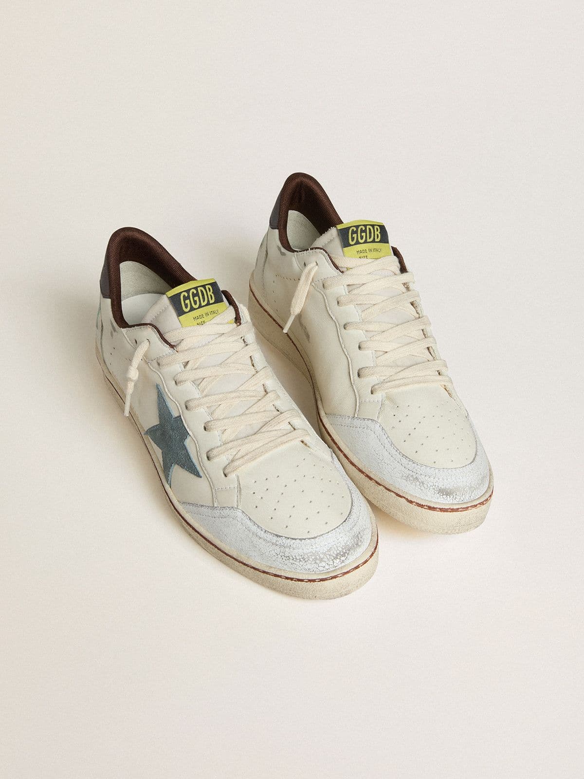 Men's Ball Star in white leather with light blue suede star and brown nubuck heel tab