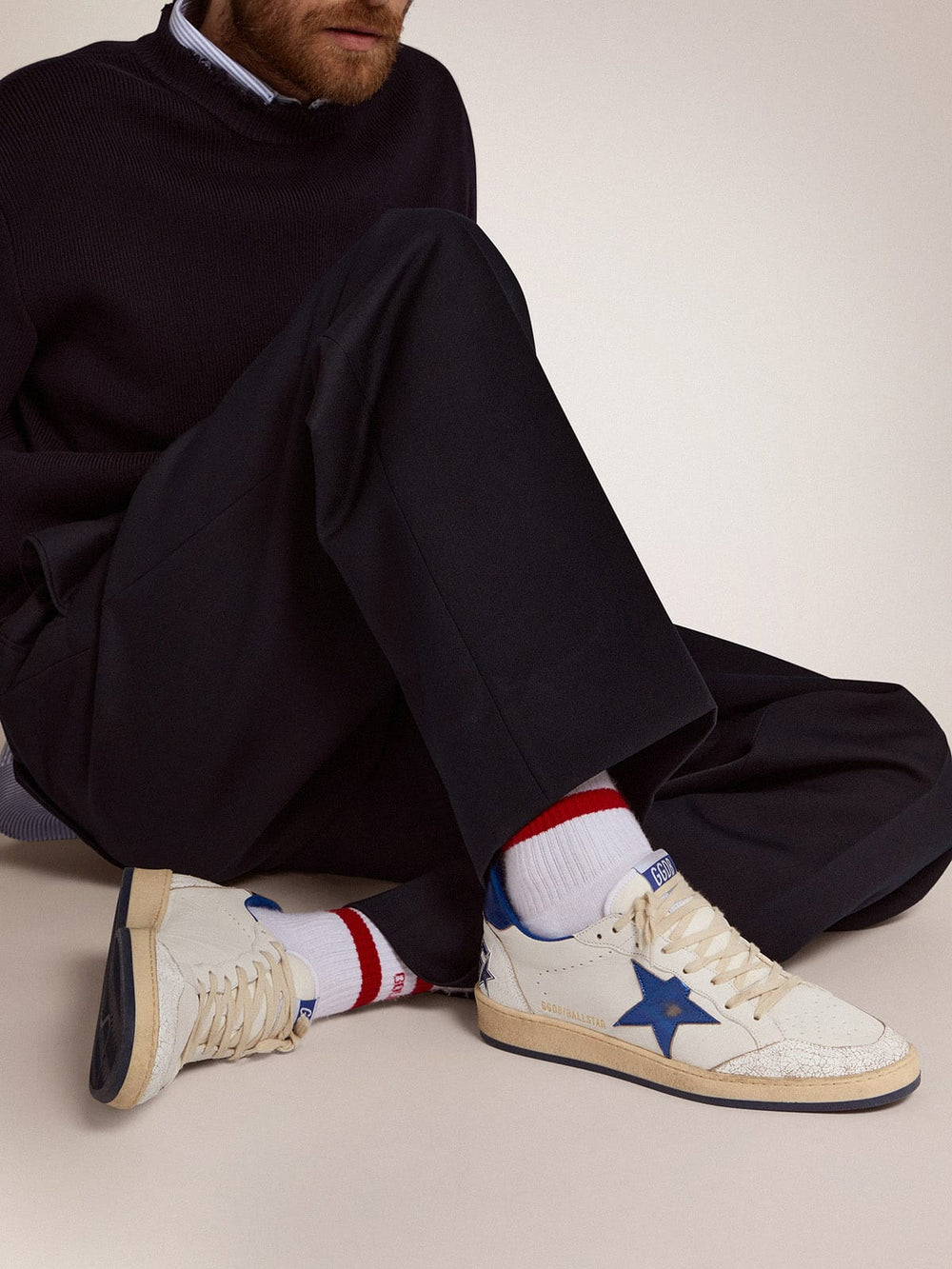 Men's Ball Star in white nappa with blue star and heel tab
