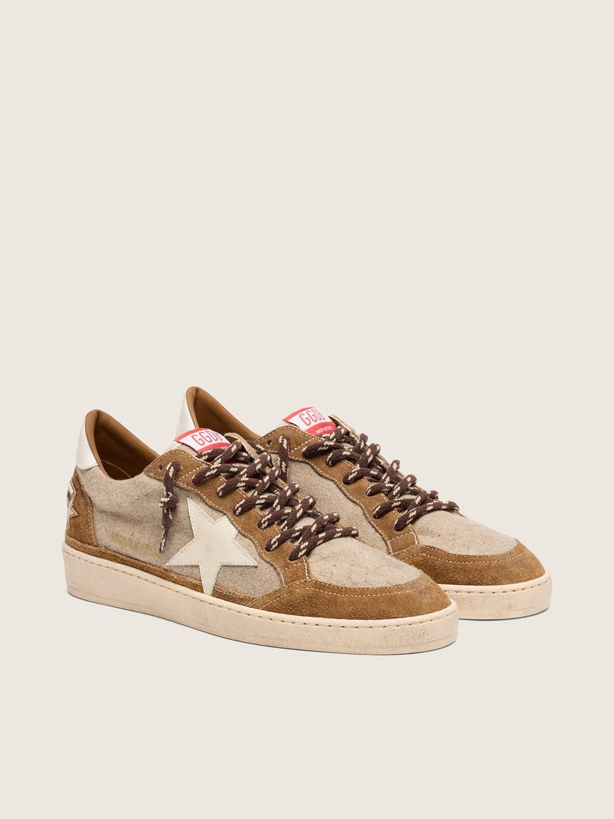 Men's Ball Star in wool with cream leather star and brown waxed leather inserts