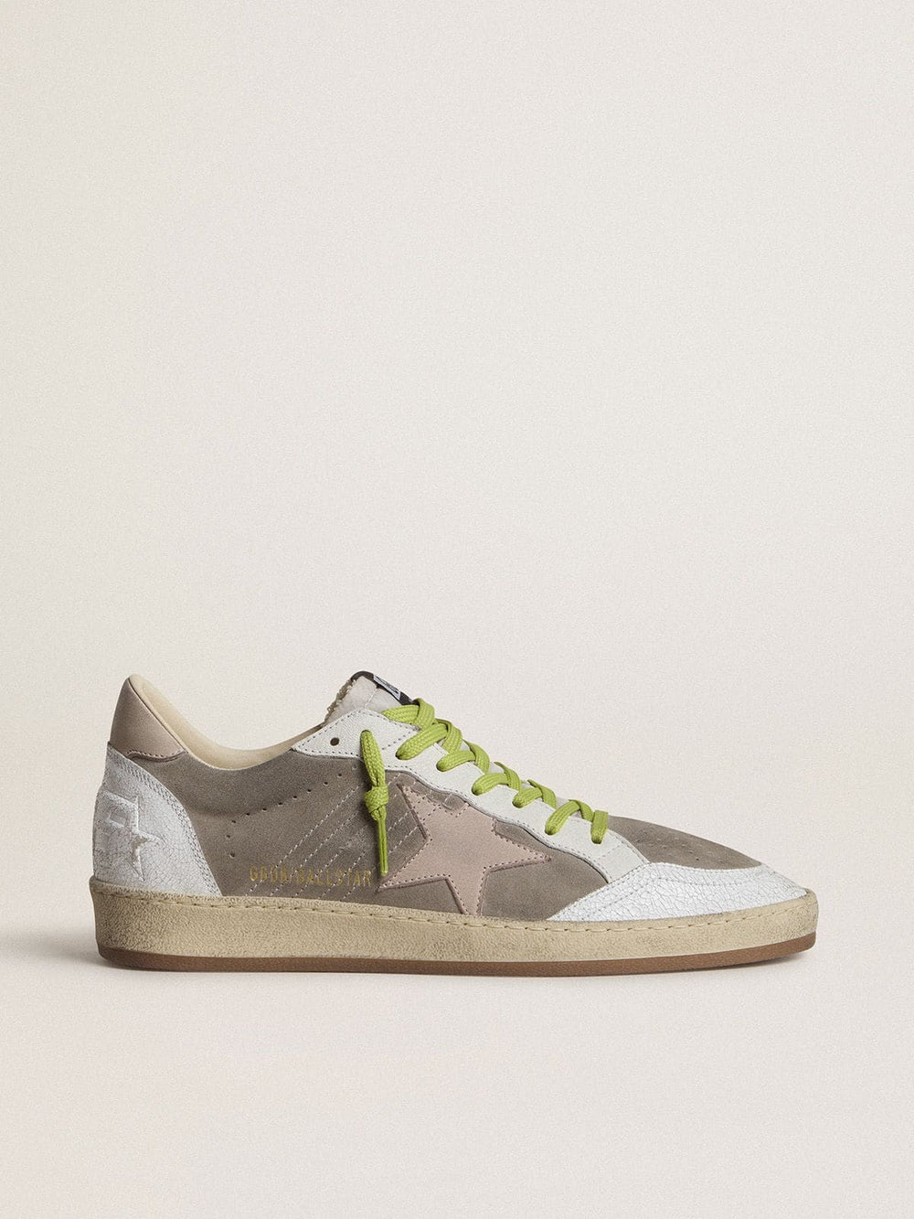 Men’s Ball Star in gray suede with old rose suede star and beige leather heel tab