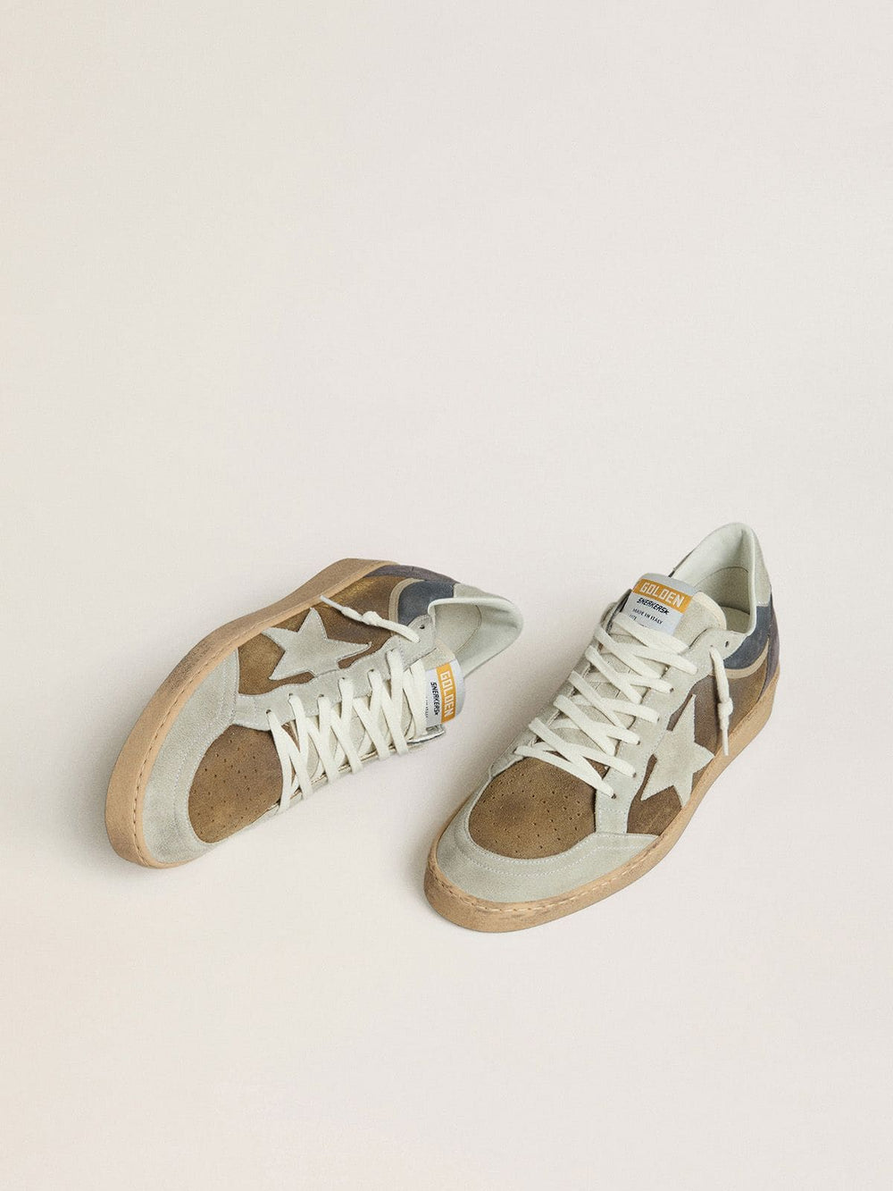 Men's Ball Star in military-green waxed suede with ice-gray suede star and heel tab