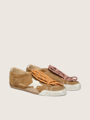 Men's True-Star in tobacco-colored suede with white star and platinum heel tab