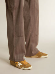 Men's True-Star in tobacco-colored suede with white star and platinum heel tab