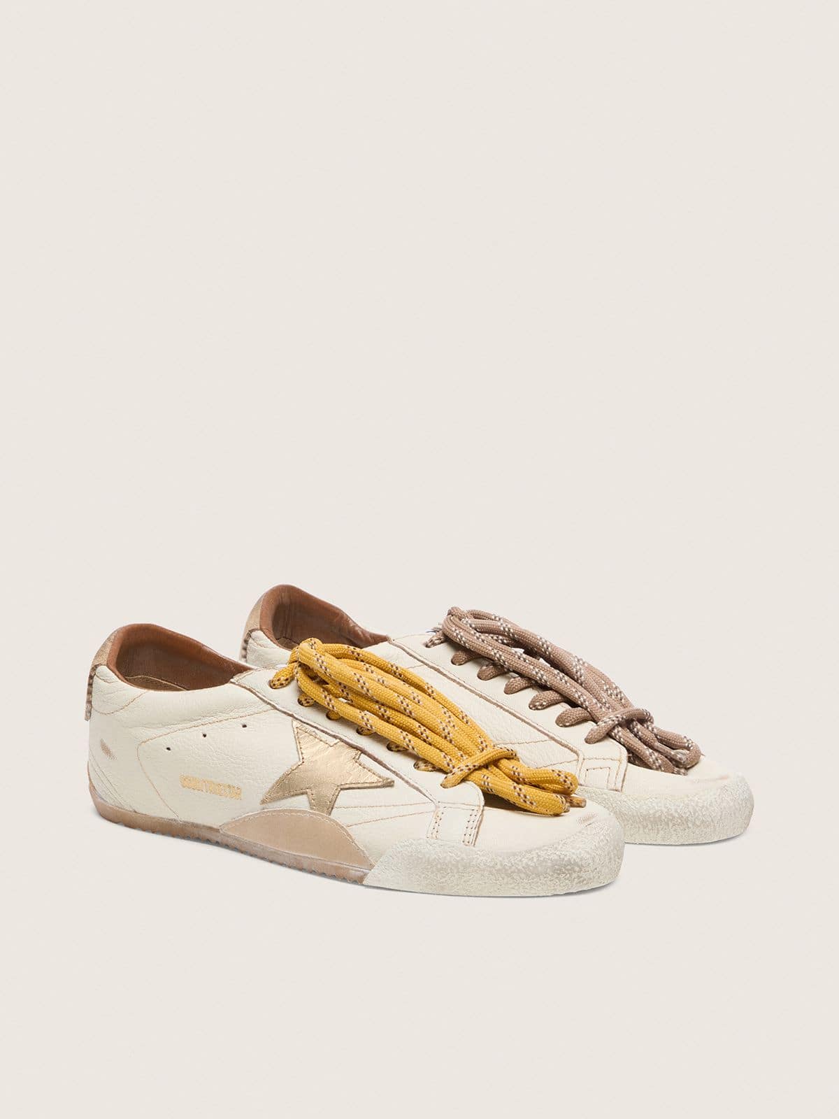 Men's True-Star in white nappa leather with gold foiled leather star and beige suede heel tab