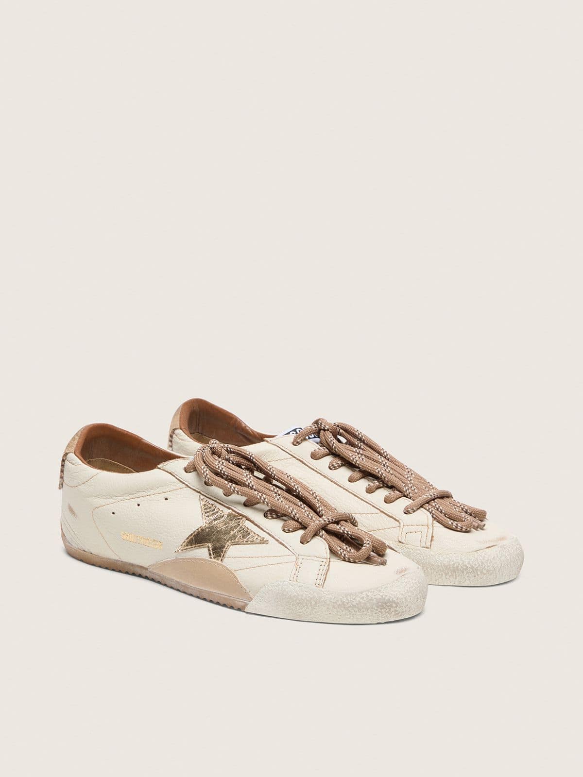 Men's True-Star in white nappa leather with gold foiled leather star and beige suede heel tab