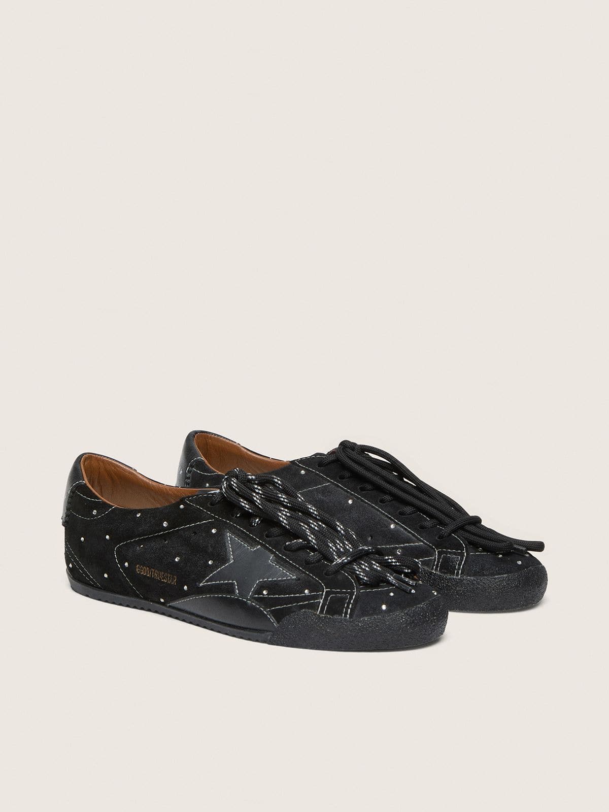 Men's True-Star in black suede with Swarovski crystals and black leather star