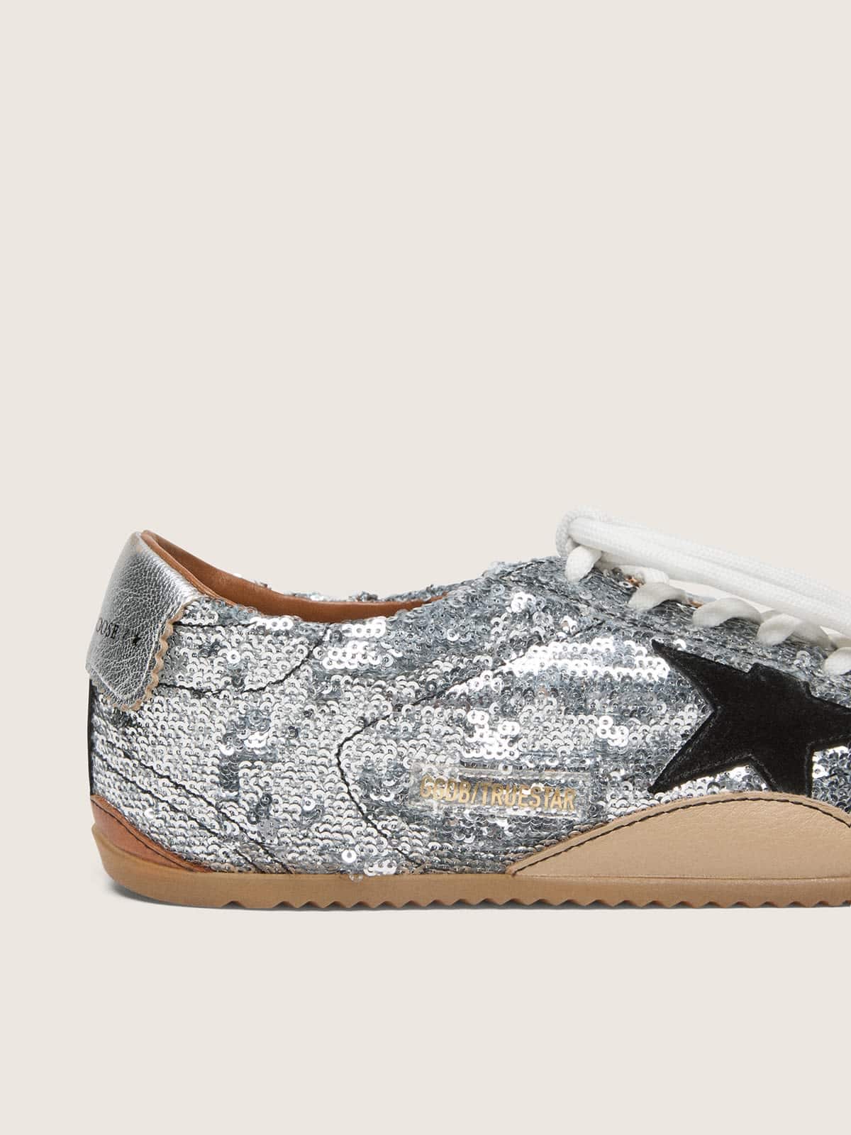 Men's True-Star in silver sequins with black star and silver leather heel tab
