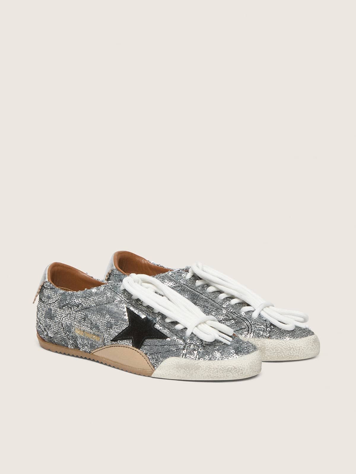 Men's True-Star in silver sequins with black star and silver leather heel tab