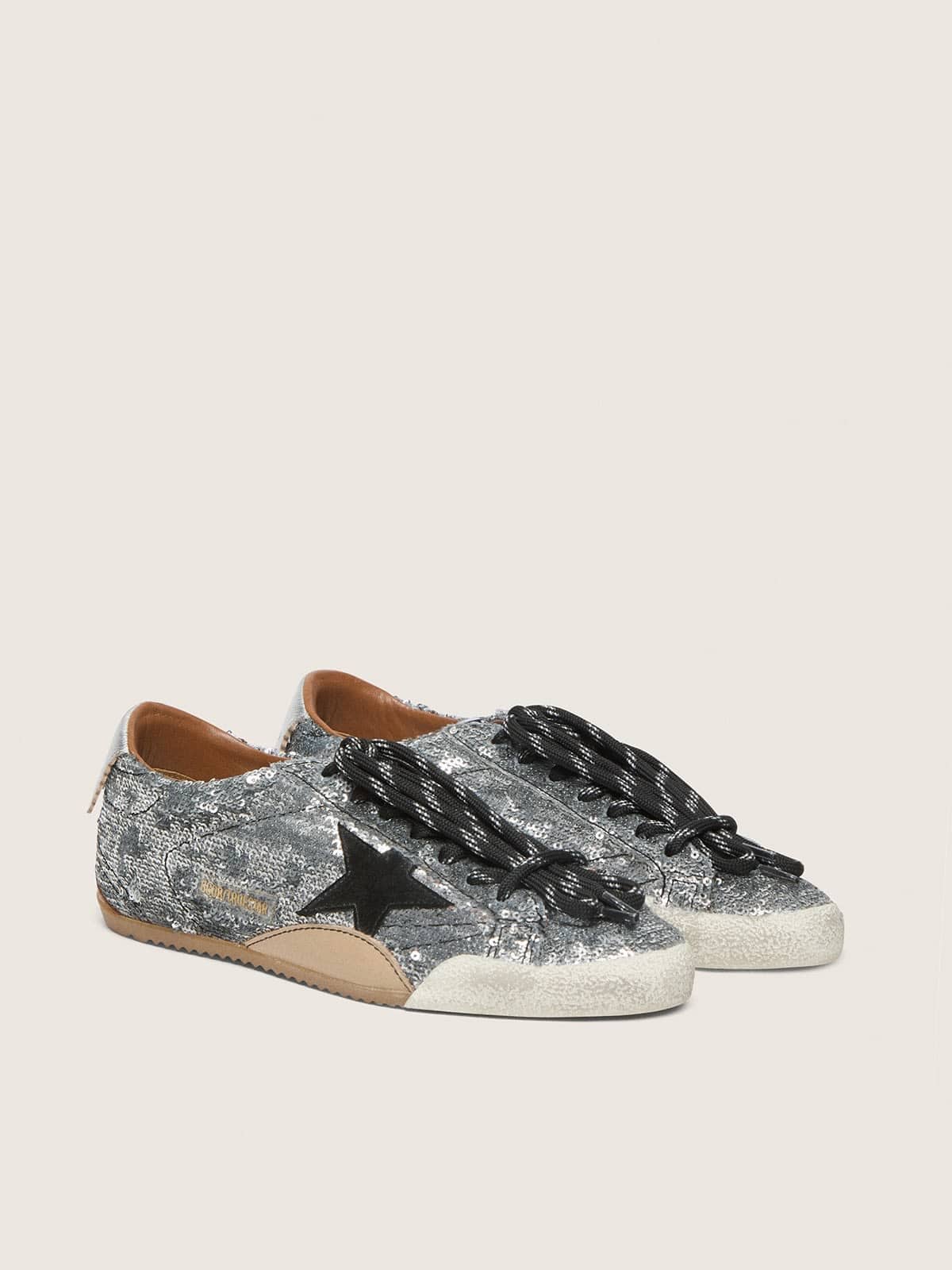 Men's True-Star in silver sequins with black star and silver leather heel tab