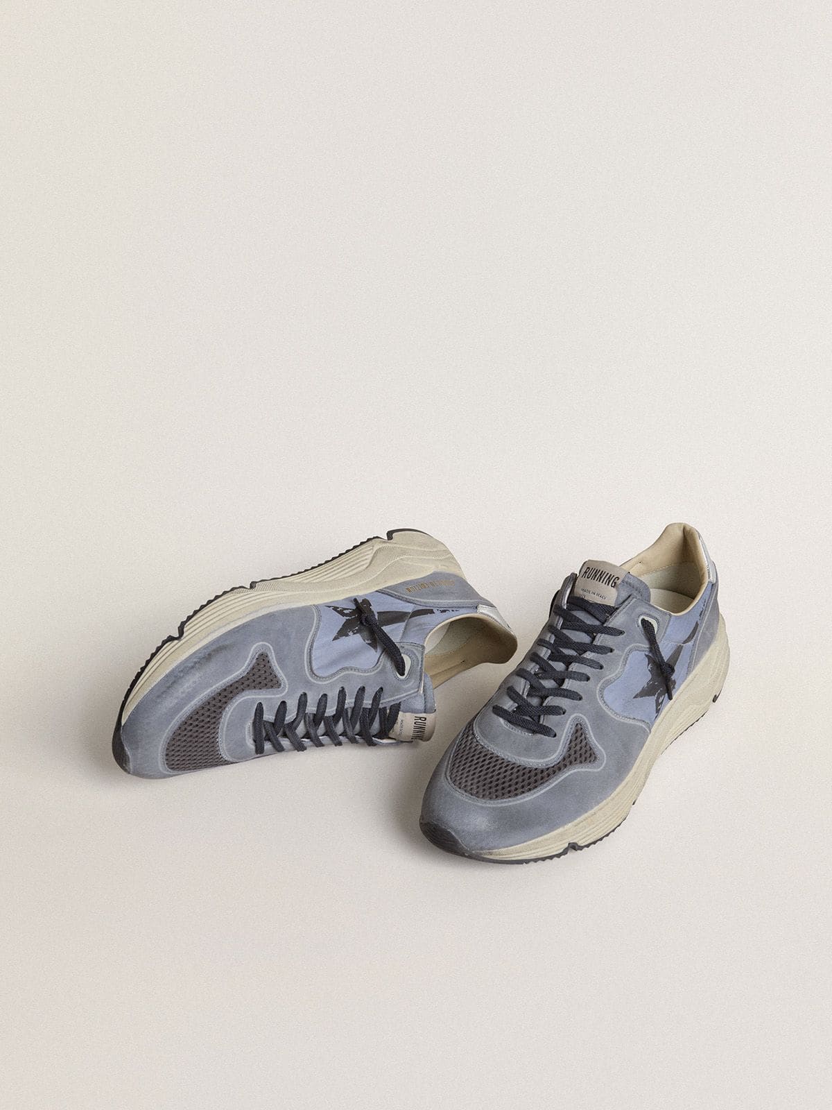 Men's Running Sole in light blue nylon and nubuck with black star