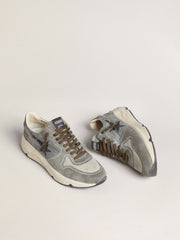 Men's Running Sole in light blue nylon with black star and green leather heel tab