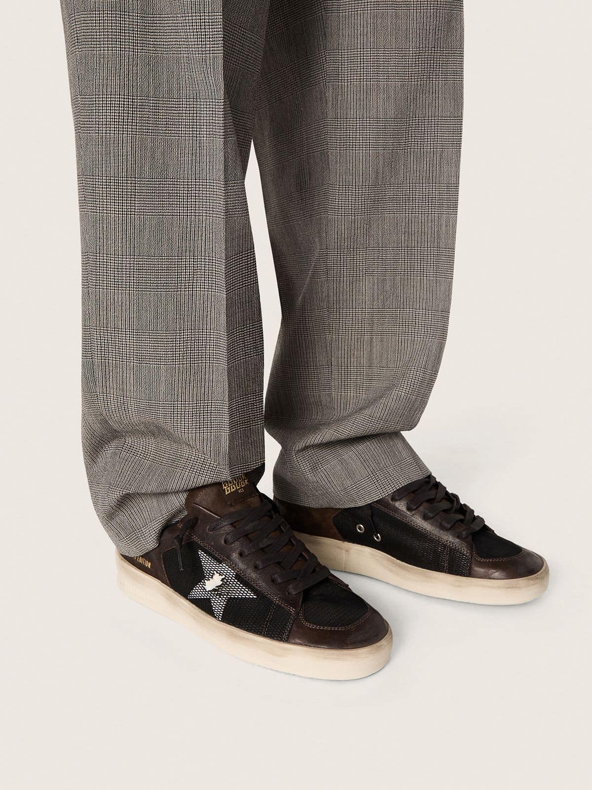 Men's Stardan in brown suede and black mesh with white leather star and nappa leather inserts