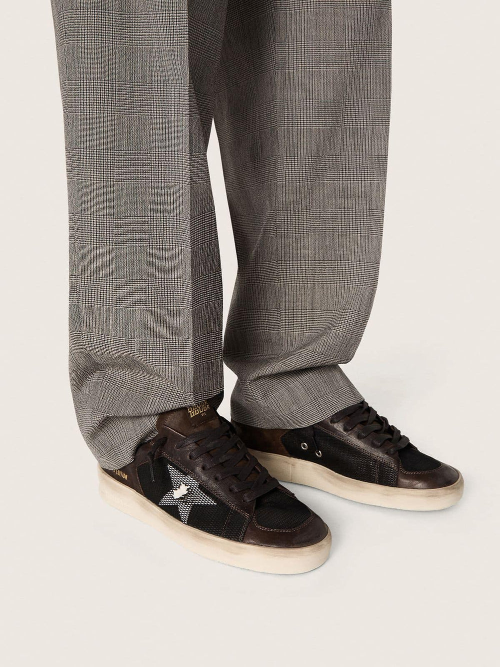 Men's Stardan in brown suede and black mesh with white leather star and nappa leather inserts