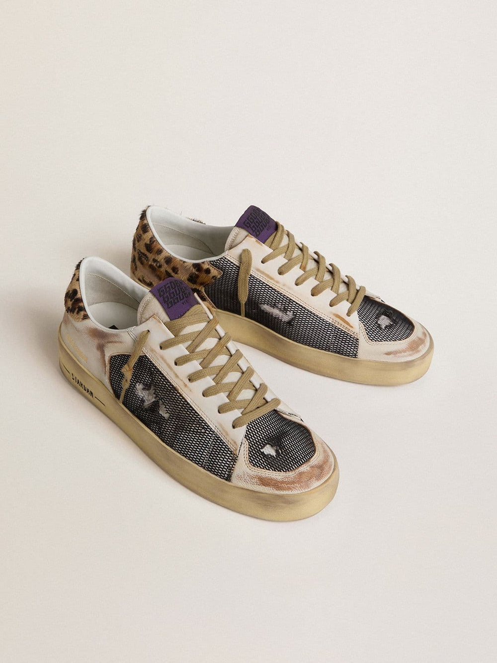 Men's Stardan in nappa and mesh with leopard-print pony skin heel tab