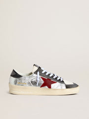Men’s Stardan in laminated silver nylon with burgundy suede star