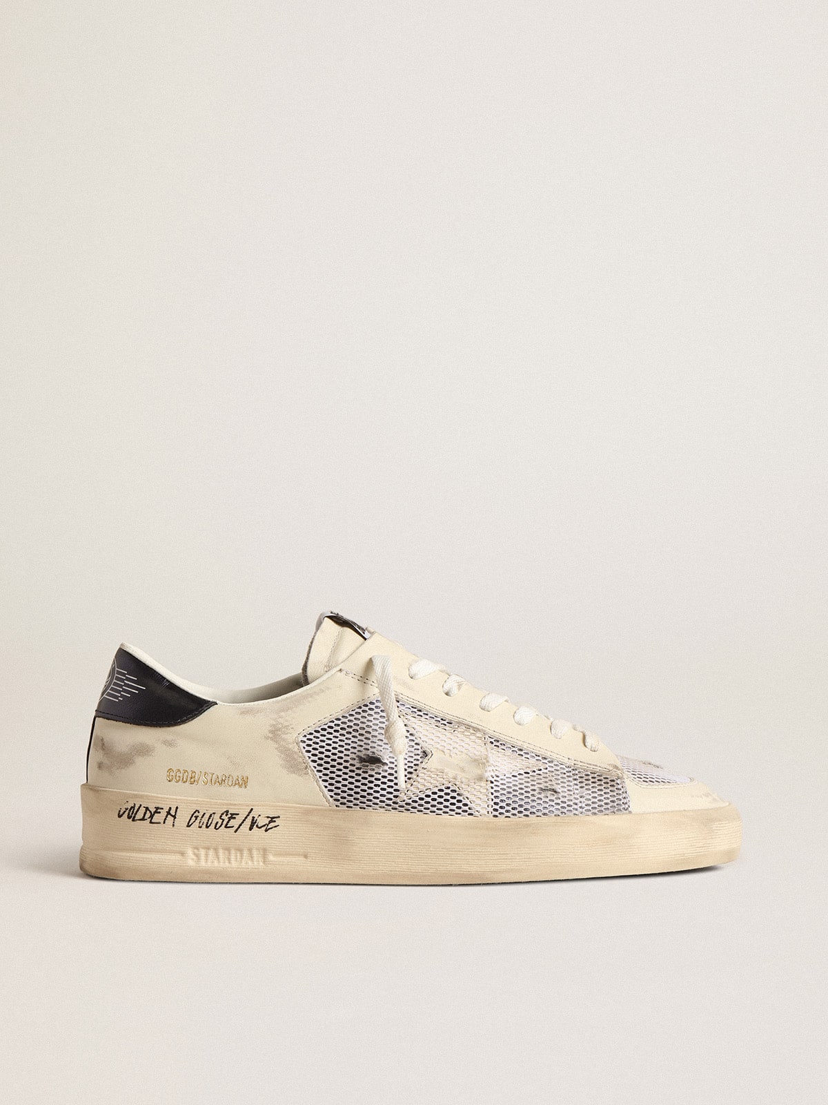 Stardan in white leather and mesh with white leather star