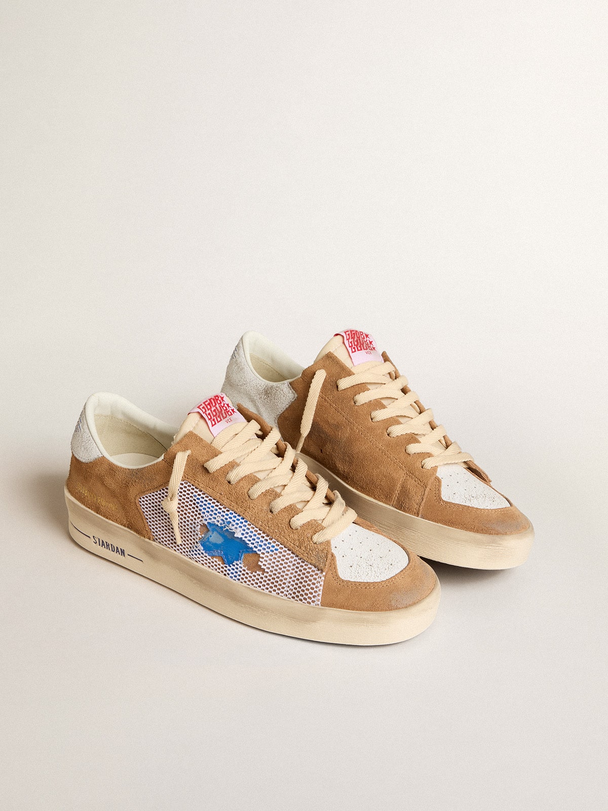 Men's Stardan LTD in tobacco suede and mesh with blue star and leather heel tab