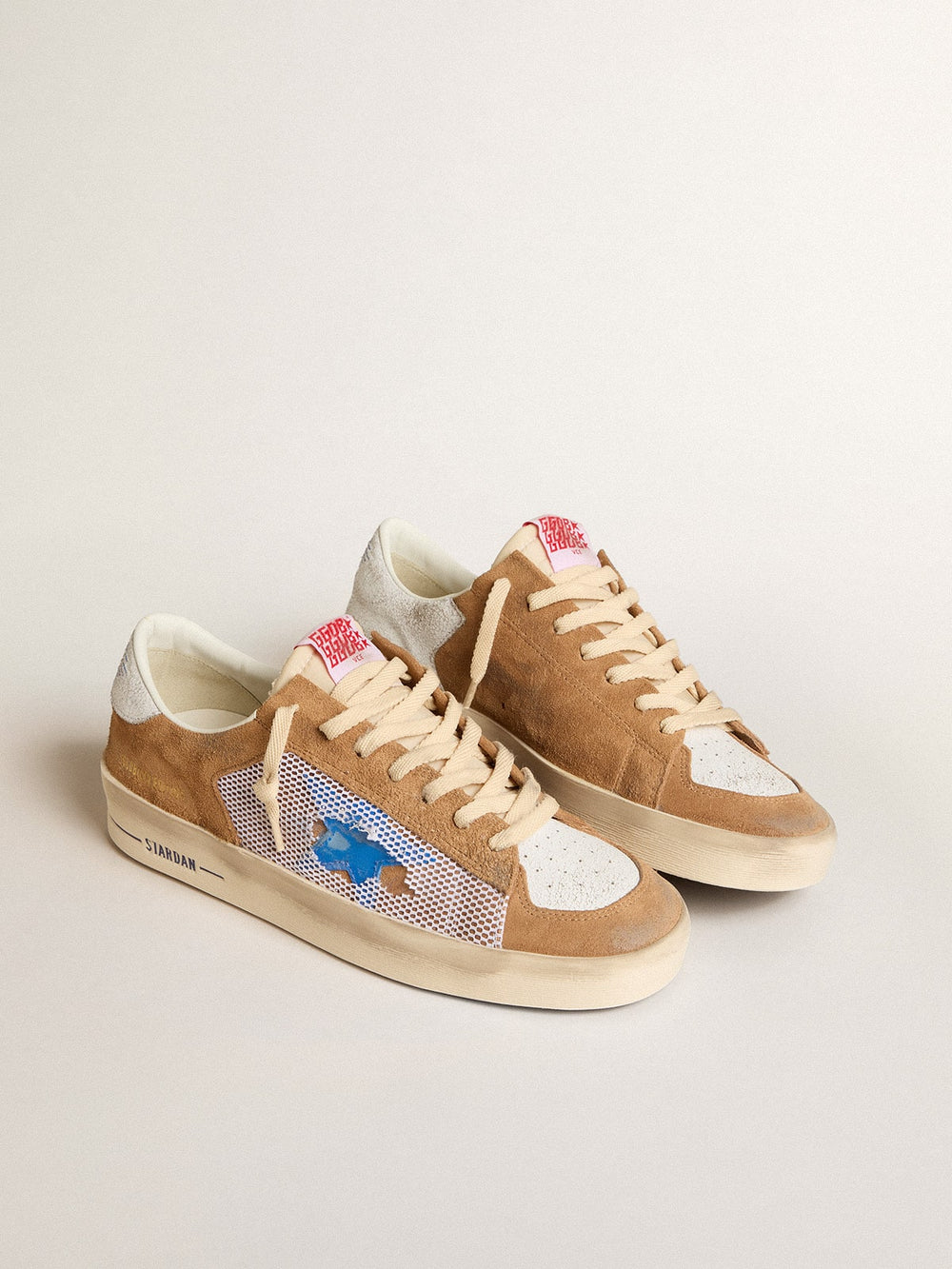 Men's Stardan LTD in tobacco suede and mesh with blue star and leather heel tab