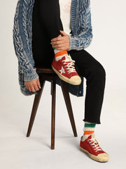 Men's V-Star  in dark red suede with silver star and heel tab