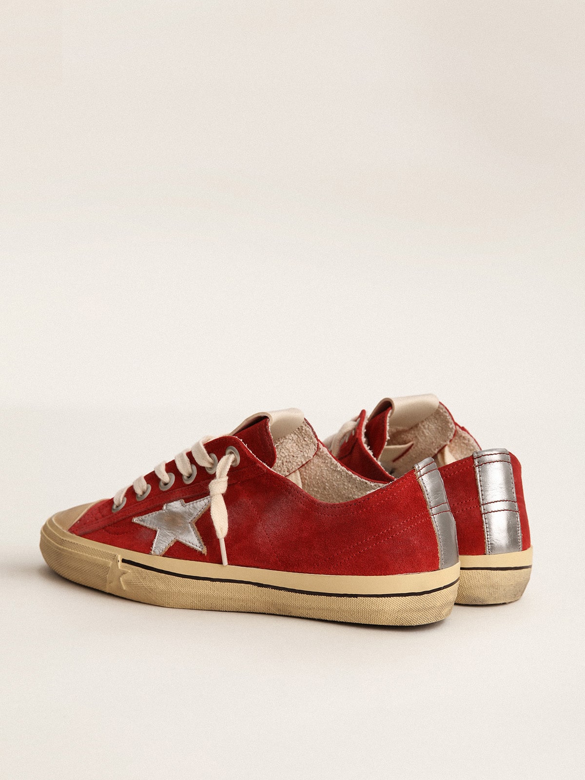 Men's V-Star  in dark red suede with silver star and heel tab