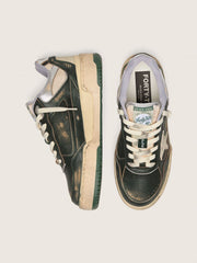Men's Forty2 in green leather and cream nylon with TPU star and silver leather heel tab