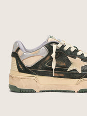 Men's Forty2 in green leather and cream nylon with TPU star and silver leather heel tab