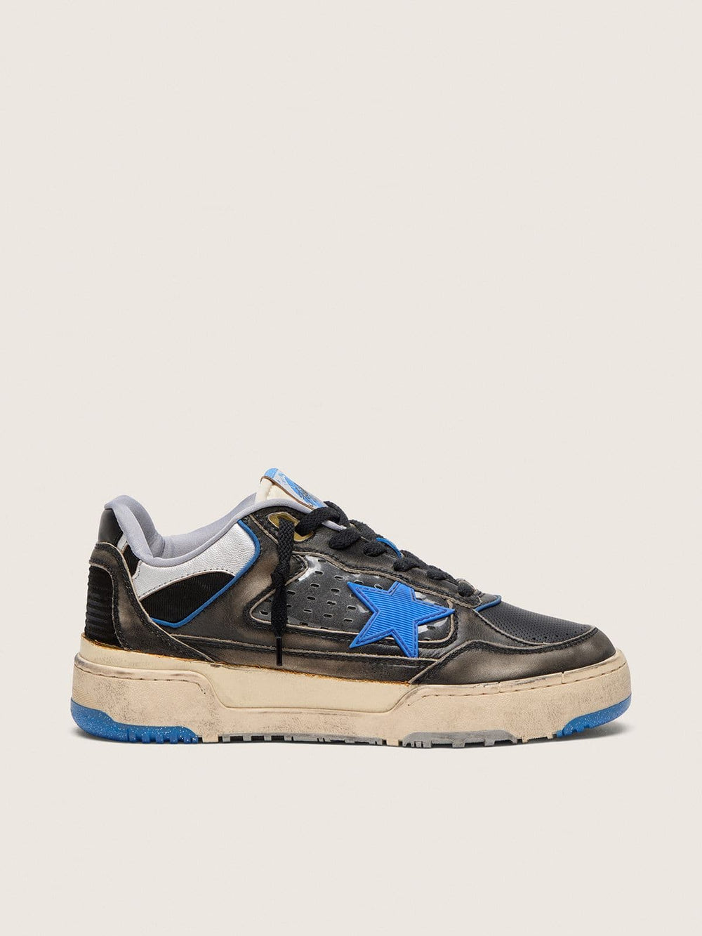 Men's Forty2 in black foam rubber and leather with TPU star and black leather heel tab