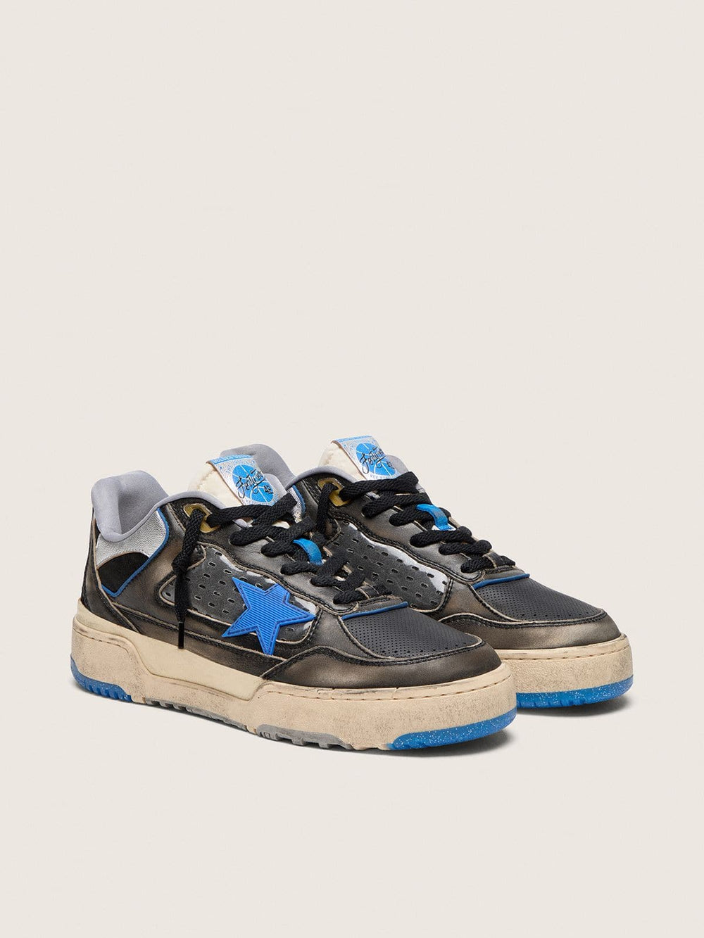 Men's Forty2 in black foam rubber and leather with TPU star and black leather heel tab