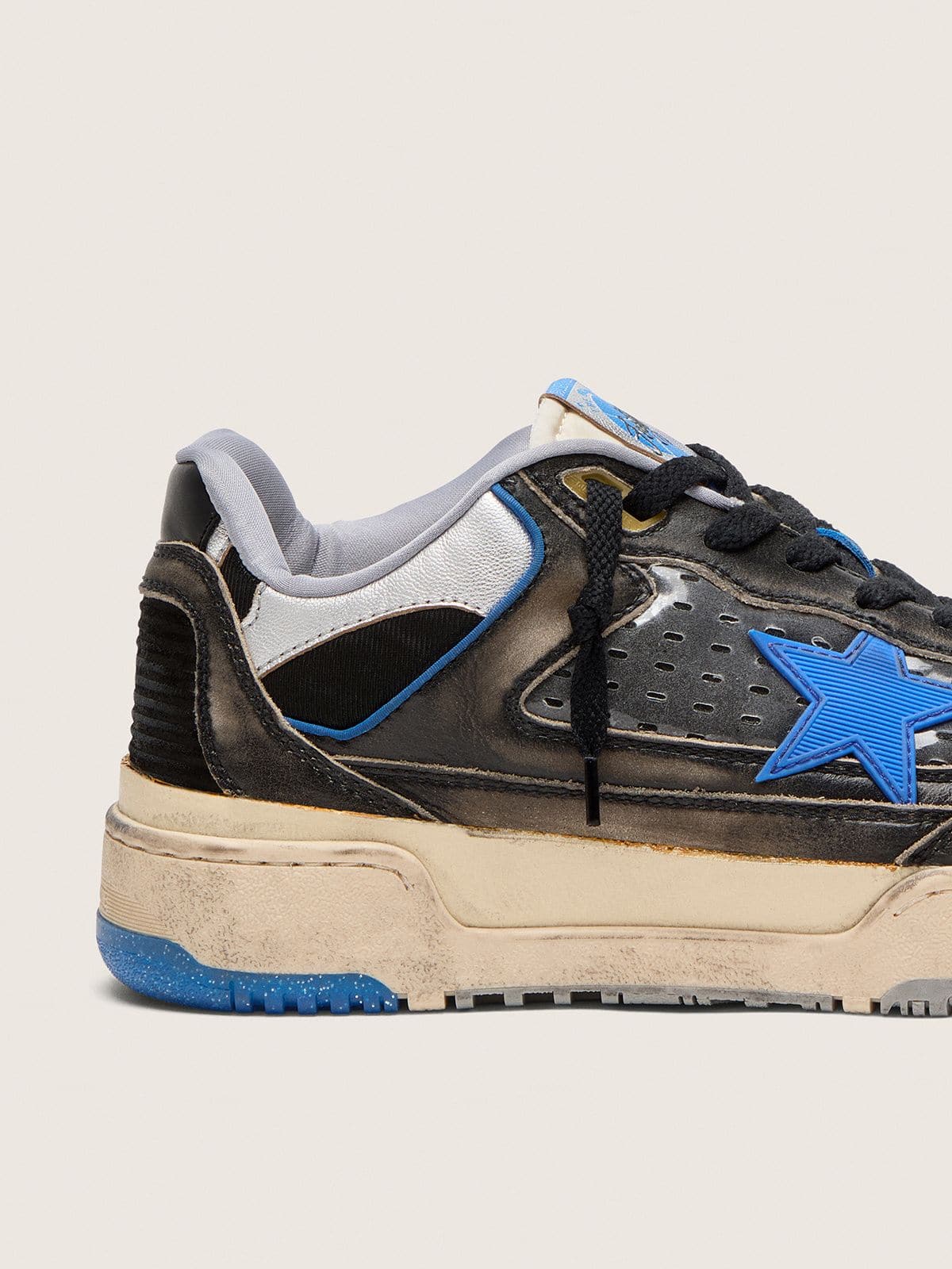 Men's Forty2 in black foam rubber and leather with TPU star and black leather heel tab