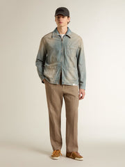 Men's distressed-effect denim jacket with zip