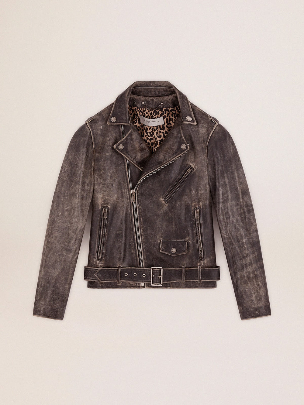 Men’s black leather biker jacket | Golden Goose