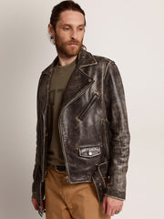 Men’s black leather biker jacket | Golden Goose