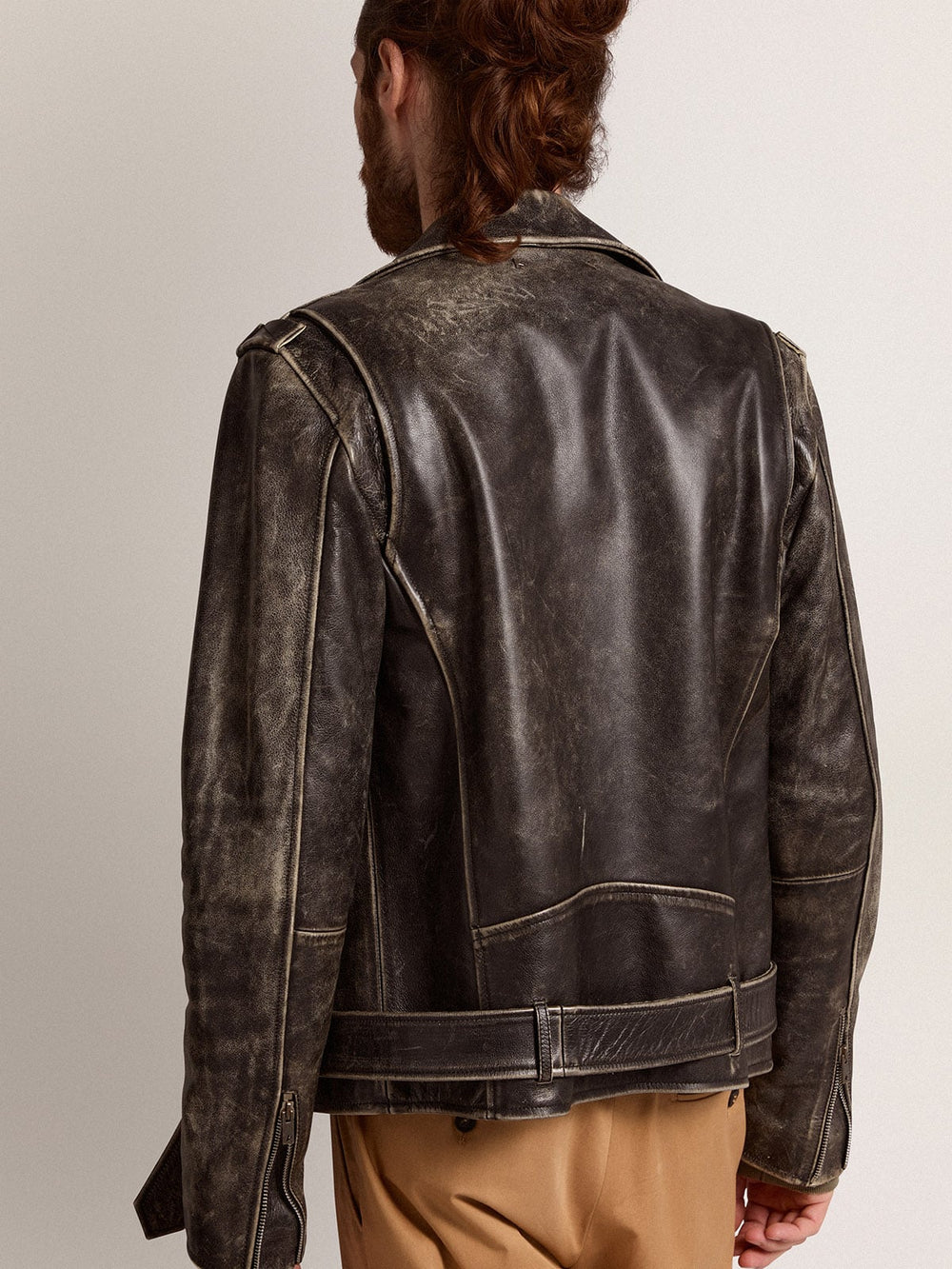 Men’s black leather biker jacket | Golden Goose
