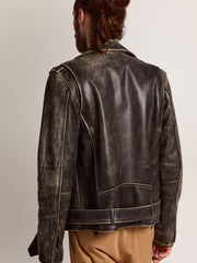 Men’s black leather biker jacket | Golden Goose